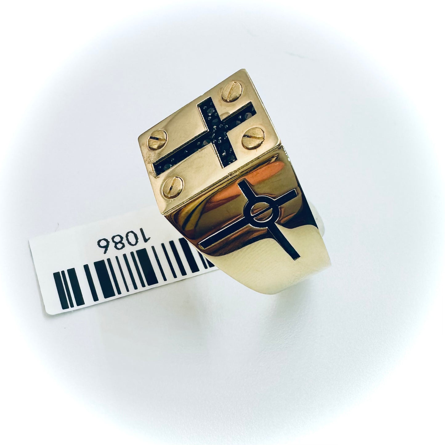 18kt CZ Black Cross Men Ring