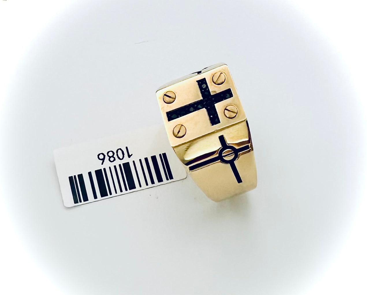 18kt CZ Black Cross Men Ring