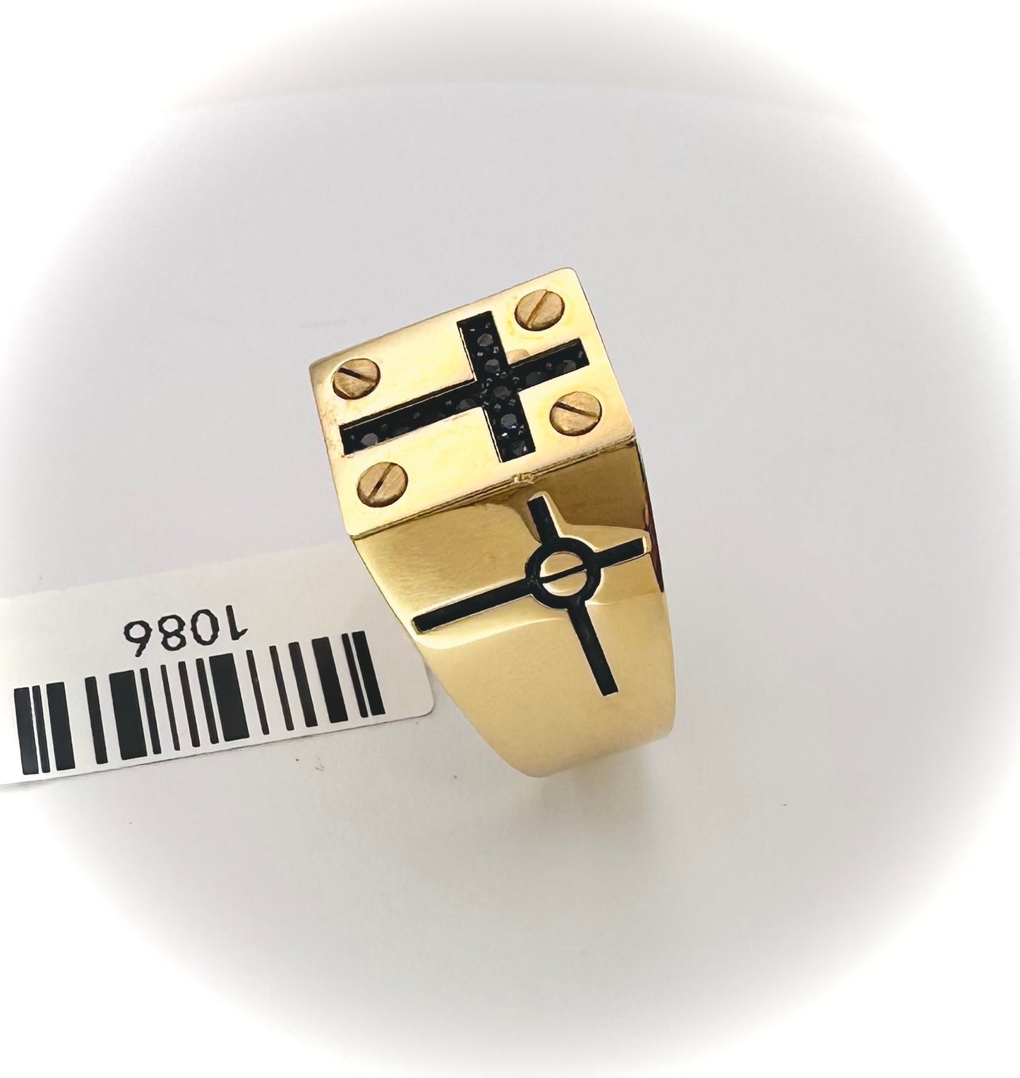 18kt CZ Black Cross Men Ring